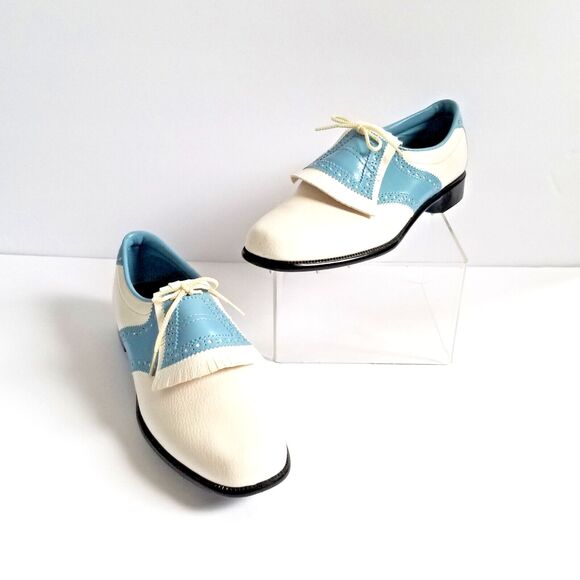 Montgomery Ward Shoes - Vintage MONTGOMERY WARD Golf Shoes Sz 9 Blue White Oxford Kiltie Spikes